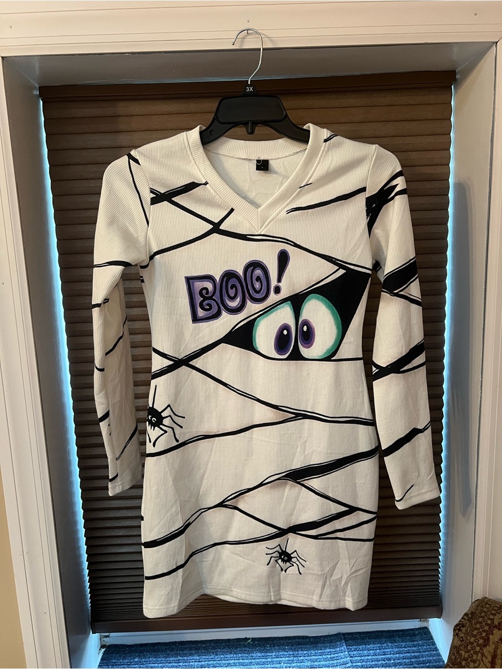 Women's White Long Sleeve 'Boo!' Mummy Graphic Dress Halloween 🎃